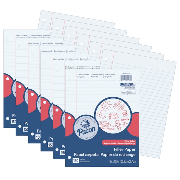 Wide Ruled Filler Paper, 8in x 10 1/2in, PK900